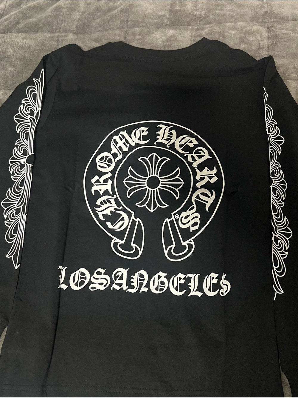 Chrome Hearts Black Crewneck Sweater with White Logo and Sleeve Graphics